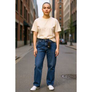 Lee Workwear Juniors Ladies High Rise Straight Leg Deep Pocket Jeans Blue Sz 2